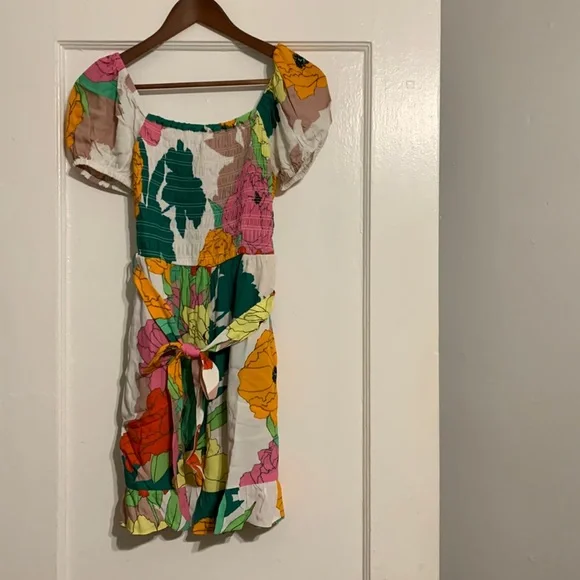 ✨ Anthropologie Puff-Sleeve Ruffle Romper Sz S - Picture 5 of 11